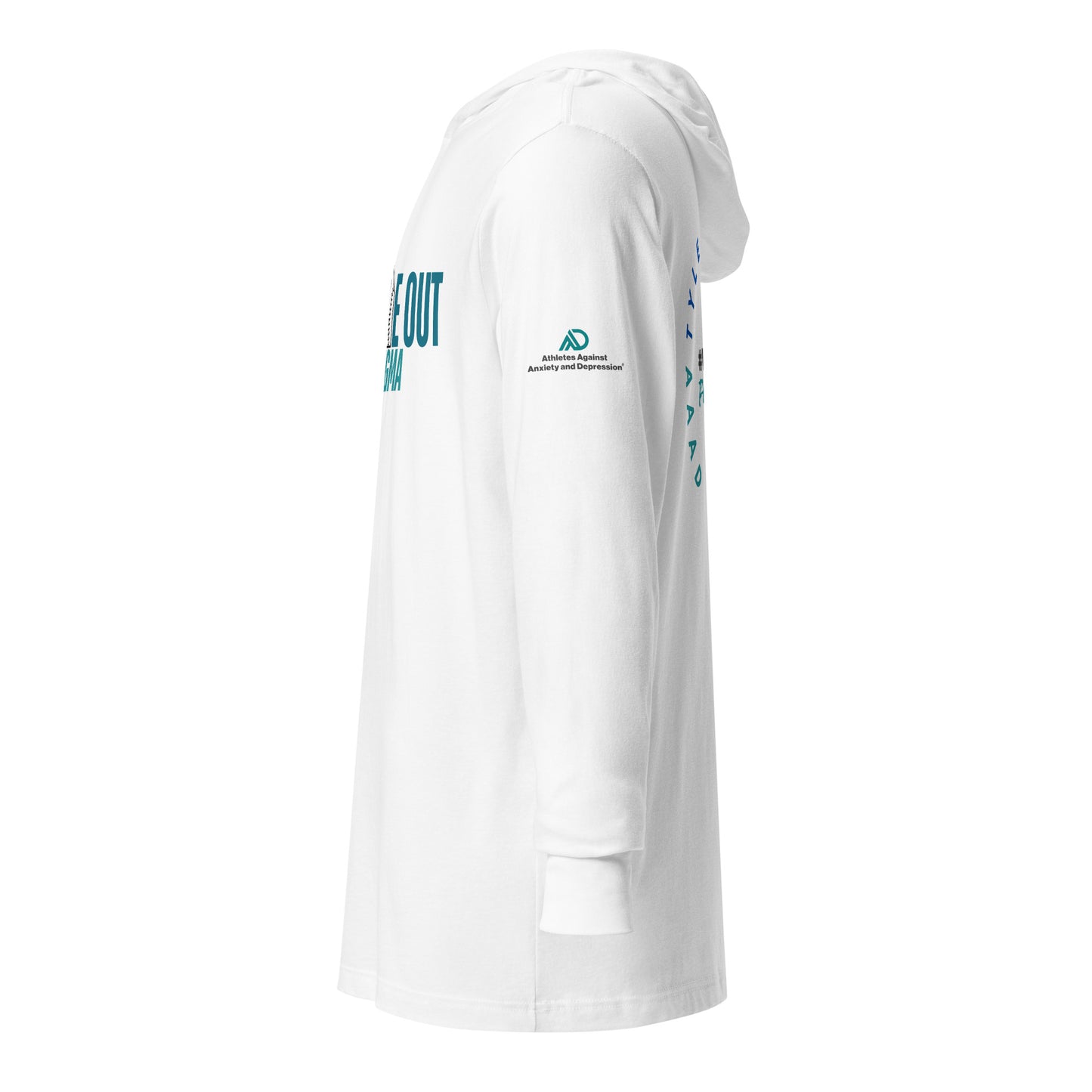 STRIKE OUT the Stigma WHITE Hooded long-sleeve tee